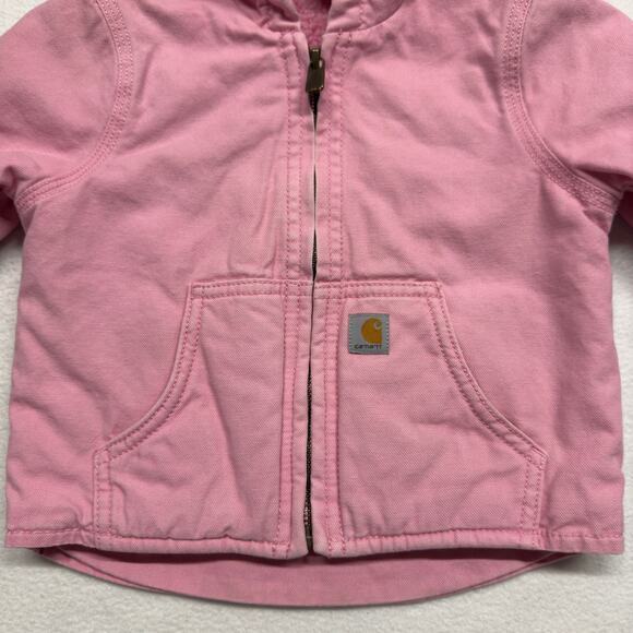 Carhartt Toddler Girls 18M Duck Canvas Jacket Sherpa Lined Hooded Insulated Pink - Picture 5 of 11